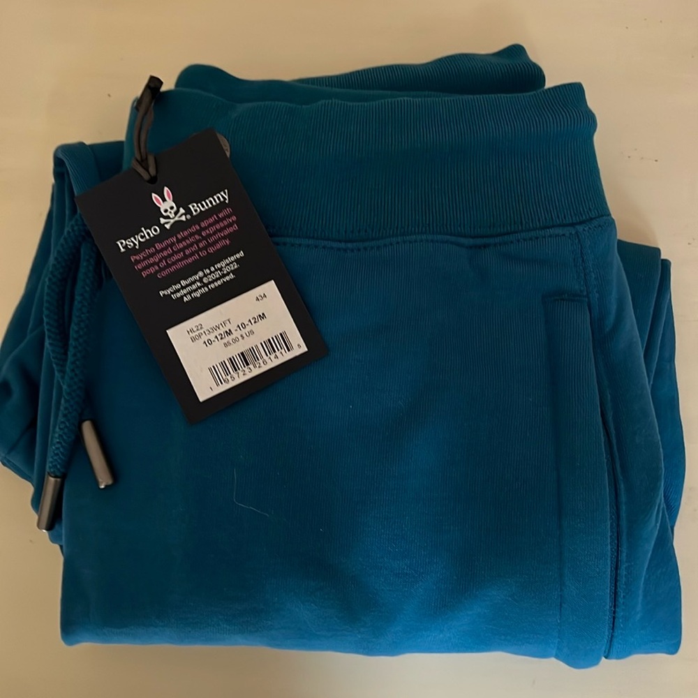 NWT- Psycho Bunny teal Sweatpants size kids Medium (10-12)